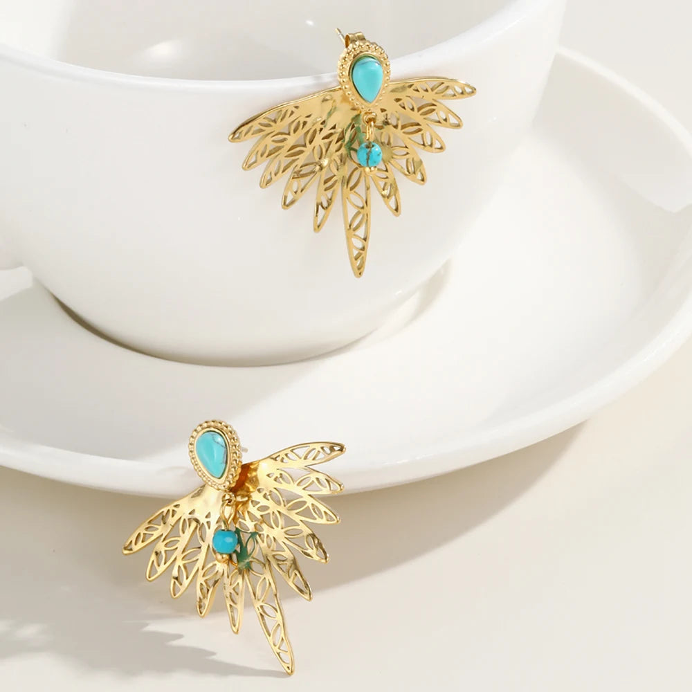 18K Gold Plated Stud Earrings - High Fashion With Natural Stones 18K Gold Plated Stud Earrings - High Fashion With Natural Stones